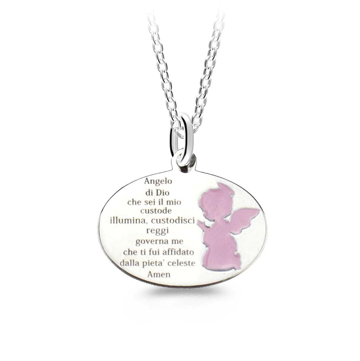 MEDAGLIA DIVINA-Angelo smalto rosa