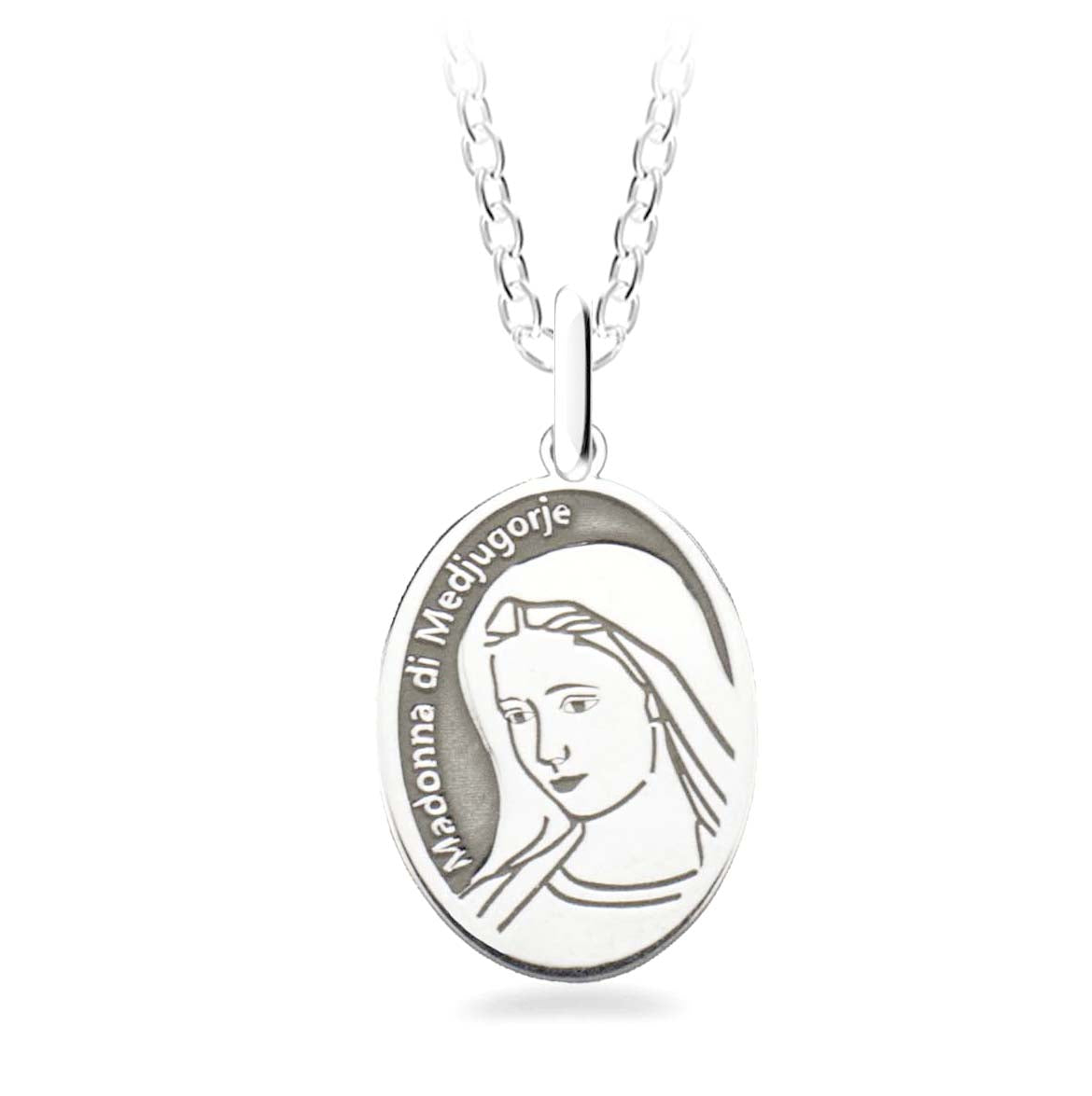 MEDAGLIA DIVINA-Pendente rodio (Madonna di Medjugorje)